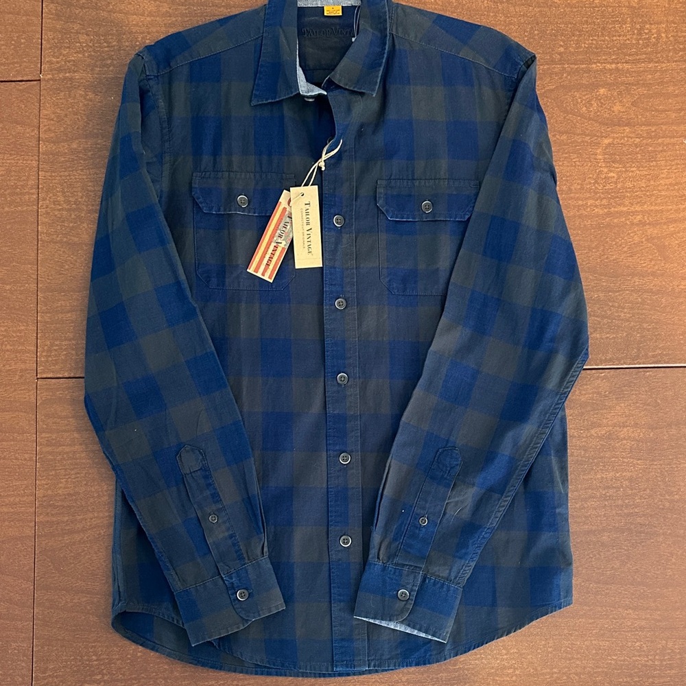 Tailor Vintage Blue Plaid Casual Button Down Shirt